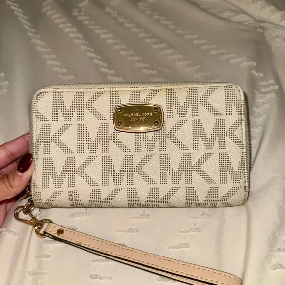 Michael Kors | Bags | Michael Kors Beige Logo Wristlet  display picture 1